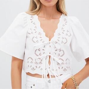 Moon River Ivory White Eyelet Tie Front Top Womens XS Coquette Cottagecore NWT